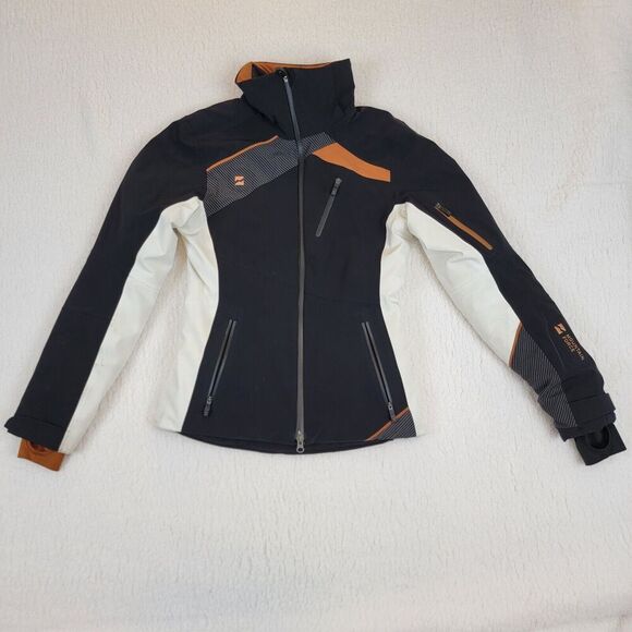 MOUNTAIN FORCE Womens Stretch Insulated Hooded Ski Jacket Copper Black Size 34 - Picture 1 of 15